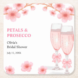 Rosa blomsterblad och Prosecco bröllopsdusch Underlägg Papper Kvadrat