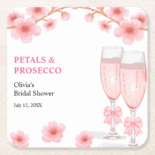 Rosa blomsterblad och Prosecco bröllopsdusch Underlägg Papper Kvadrat