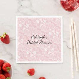 Rosa blomsterbroderad spets bröllopsdusch pappersservett
