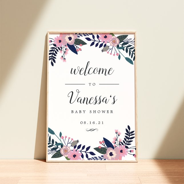Rosa blomsterbröllop eller baby shower välkomstsky poster (Skapare uppladdad)