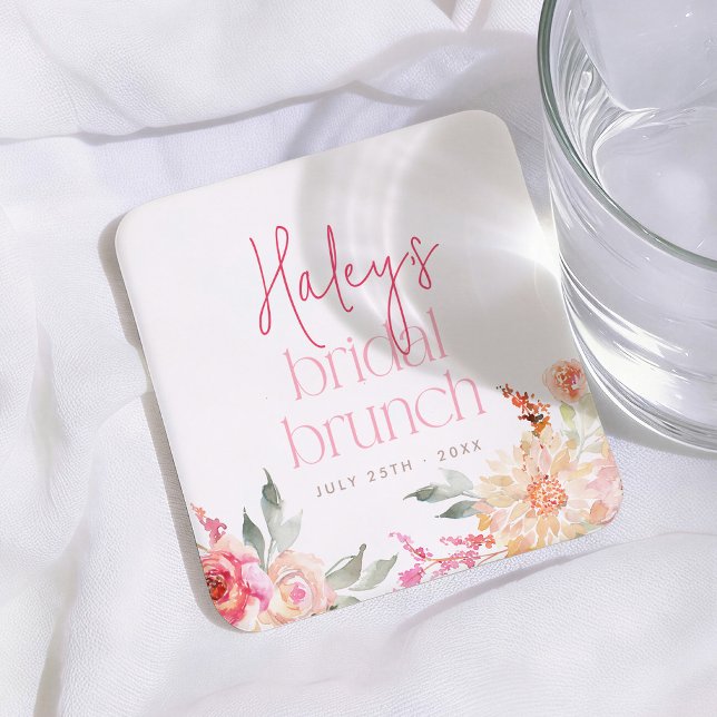 Rosa blomsterbröllopsbrunch Bröllopsdusch Underlägg Papper Kvadrat (Skapare uppladdad)