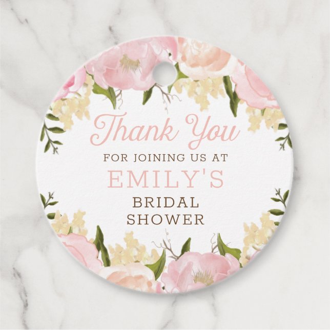 Rosa blomsterbröllopsfest tackpresentkort gåvor etiketter (Framsida)
