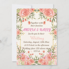Rosa blomsterbröllopsinbjudan Inbjudan