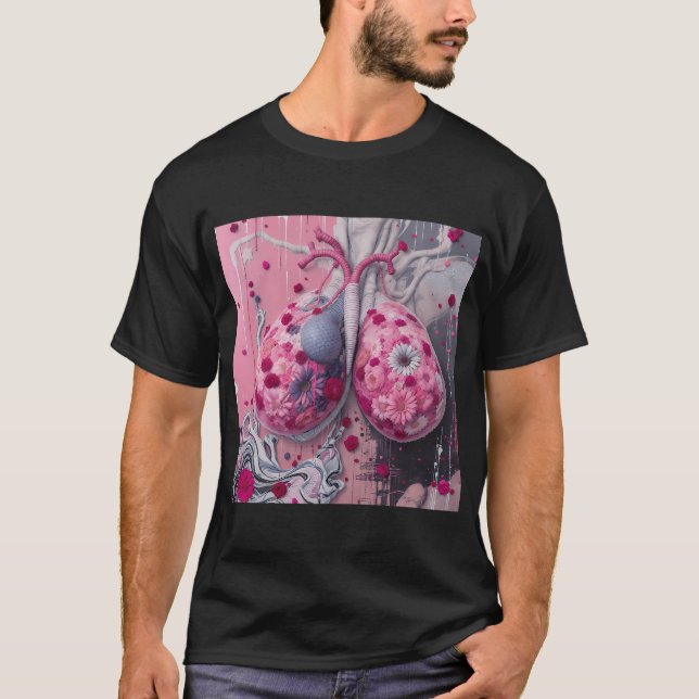 Rosa blomsterbröstanatomi t shirt (Framsida)