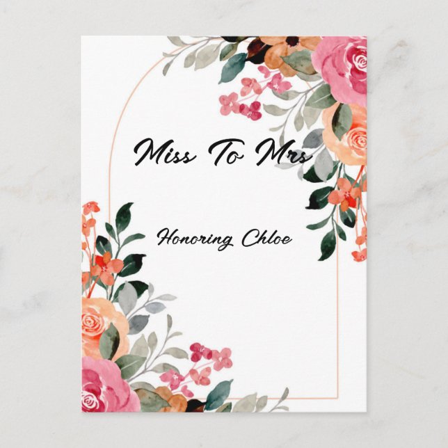 ROSA BLOMSTERBRUDKALLSINVITATION VYKORT (Framsida)