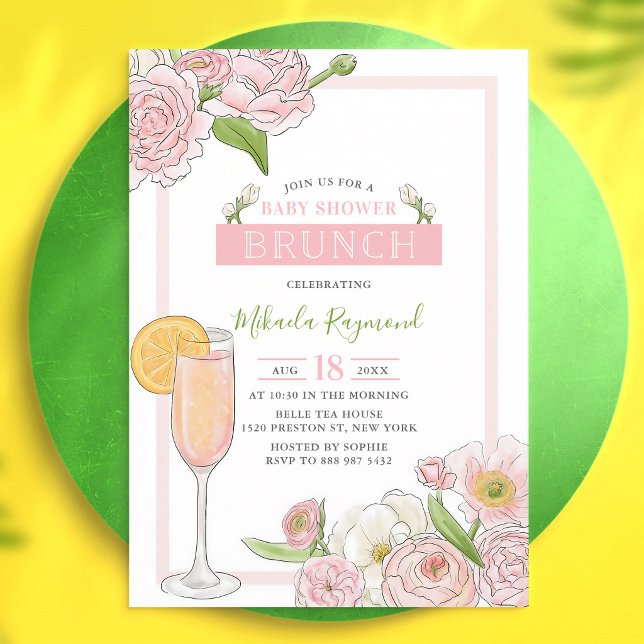 Rosa blomsterbrunch & bubblig baby shower inbjudningar (Skapare uppladdad)