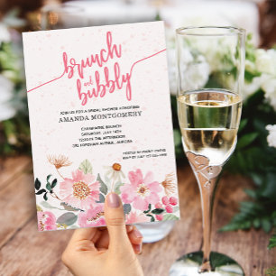 Rosa blomsterbrunch och bubblig bröllopsfest inbjudningar