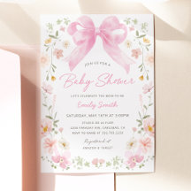 Rosa blomsterbukett baby shower-inbjudan