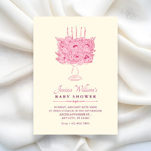 Rosa blomsterbukett baby shower inbjudningar