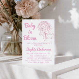 Rosa blomsterbukett-barn i knopp Baby Shower Inbjudningar