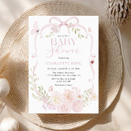 Rosa blomsterbukett för baby shower-inbjudan inbjudningar