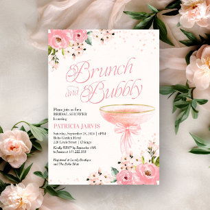 Rosa blomsterbukett med rosabrunch och bubbel Bröl Inbjudningar