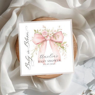 Rosa blomsterbukett med rosett babyfirande pappers pappersservett