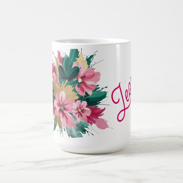 Rosa blomsterbukettstänk kaffemugg (Center)