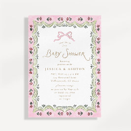 Rosa blomsterdekoration med sneddad ram för baby s inbjudningar
