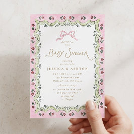 Rosa blomsterdekoration med sneddad ram för baby s inbjudningar
