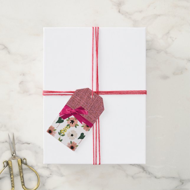 Rosa blomsterdekorationer presentetikett beställni (Med Snöre)