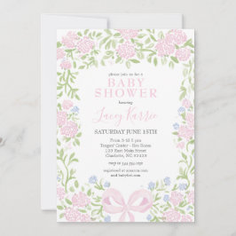 Rosa blomsterdocka för baby shower-inbjudan, inbjudningar