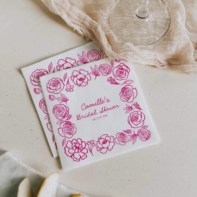 Rosa blomsterdoftiga bröllopsdusch pappersservette pappersservett (Hot Pink Flower Whimsical Paper Napkins)