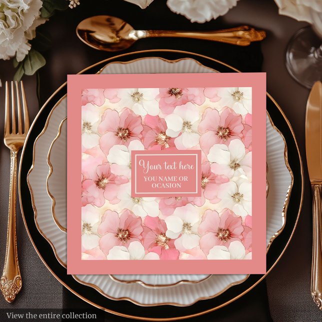 Rosa blomsterduk Elegant bröllopsgåva Pappersservett (Blush Pink Floral Napkins Elegant Wedding Gift Accent)