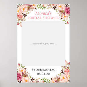 Rosa blomsterelegant bröllopsdusch fotorekvisita poster