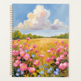 Rosa blomsterfält landskapsmålning