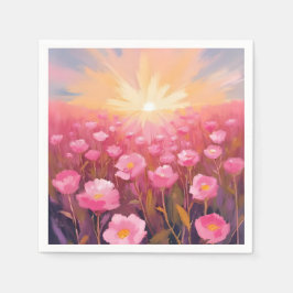 Rosa blomsterfält Vattenfärg Blommor Pappersservett