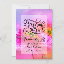 Rosa blomsterfantasi spara datum inbjudan