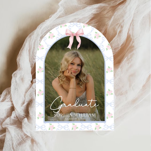 Rosa blomsterfest för examen med rosett inbjudningar (Skapare uppladdad)