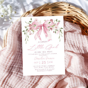 Rosa blomsterflicka baby shower inbjudningar