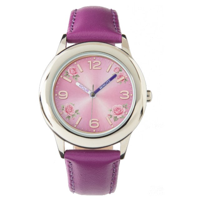 Rosa blomsterflicka ur med rosor armbandsur (Framsida)
