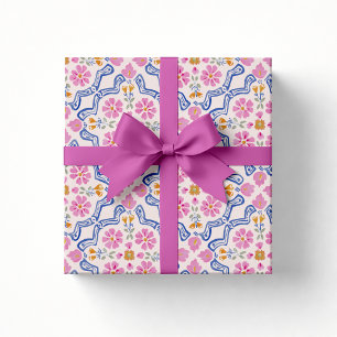 Rosa blomsterfolklig baby shower-presentpapper presentpapper