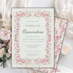 Rosa blomsterformad Quinceañera elegant fest 15 Inbjudningar
