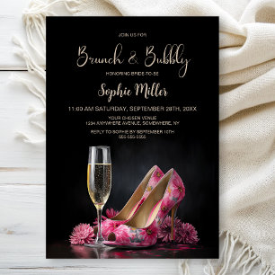 Rosa blomsterformade stiletto skor Brunch och bubb Inbjudningar