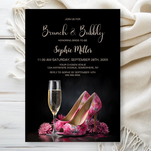 Rosa blomsterformade stiletto skor Brunch och bubb Inbjudningar (Skapare uppladdad)
