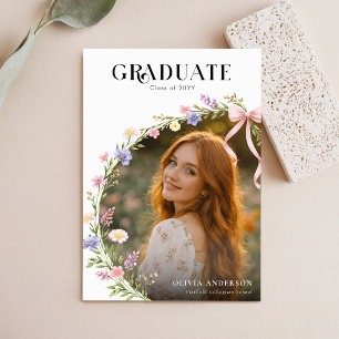 Rosa blomsterfoto examensmeddelande med rosettband vykort