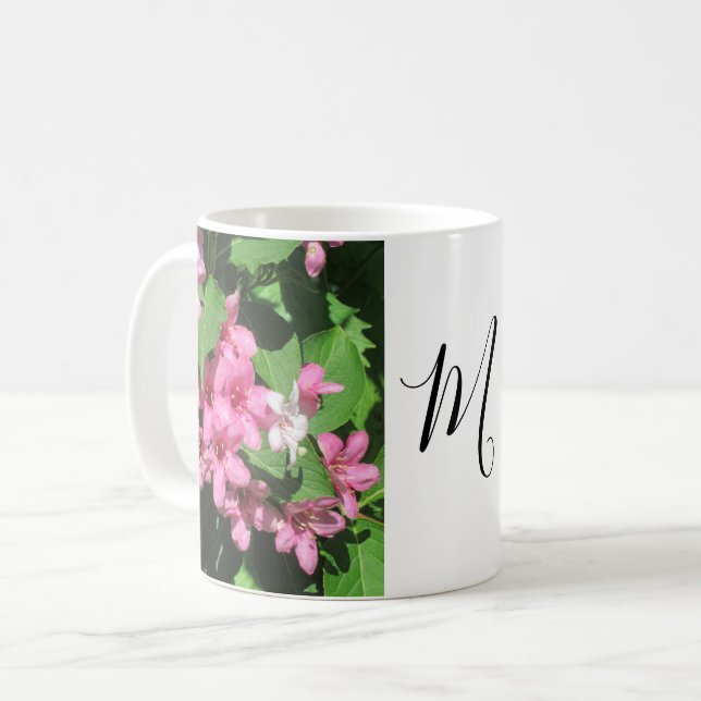 Rosa Blomsterfotografi Monogram Kaffemugg (Framsida vänster)