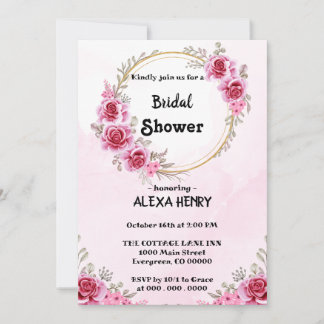 Rosa blomstergod boho grönska akvareller, flicka inbjudningar