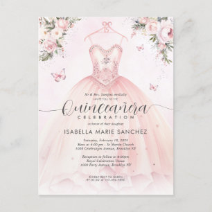 Rosa blomstergod prinsessklänning Quinceanera föde Vykort