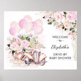Rosa blomstergondol för Drive By Baby Shower välko Poster