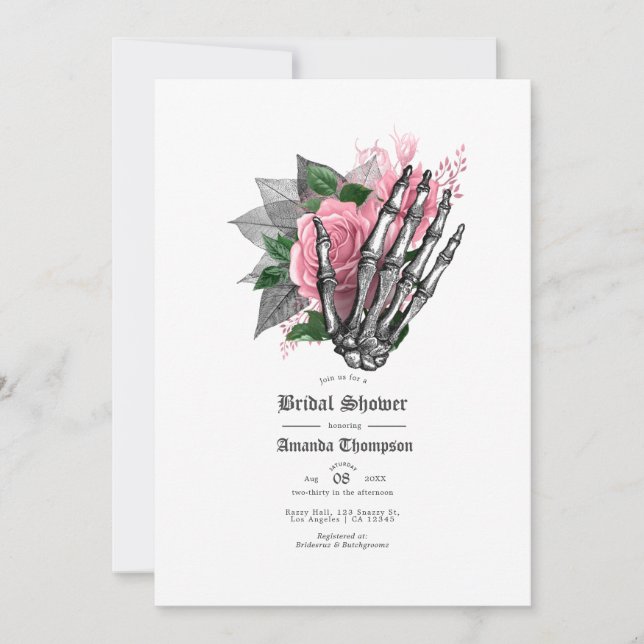 Rosa blomstergotisk bröllopsdusch inbjudningar (Framsida)