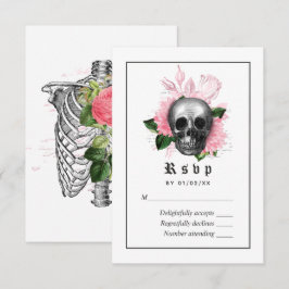 Rosa blomstergotisk skelettbröllop RSVP-kort OSA Kort