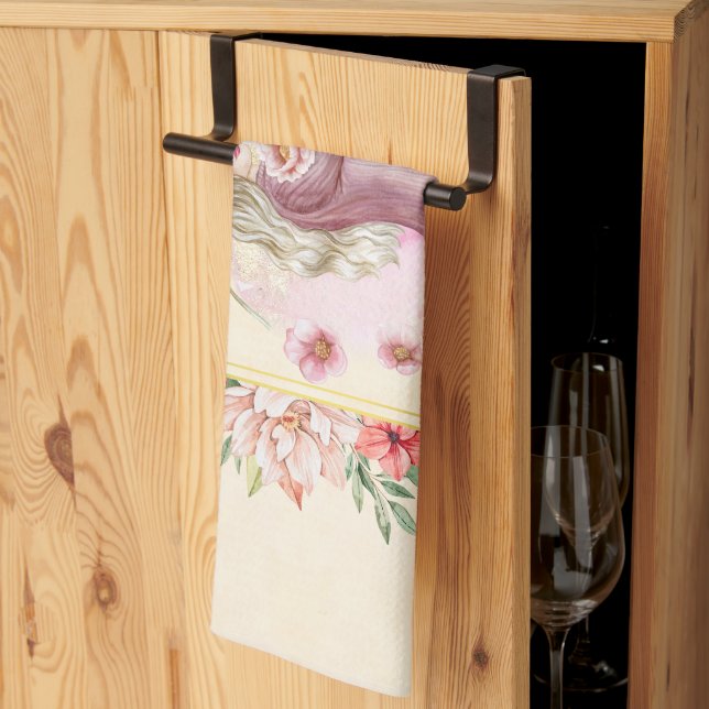 Rosa blomstergrafik, vårens dam kökshandduk (Thirds Fold)