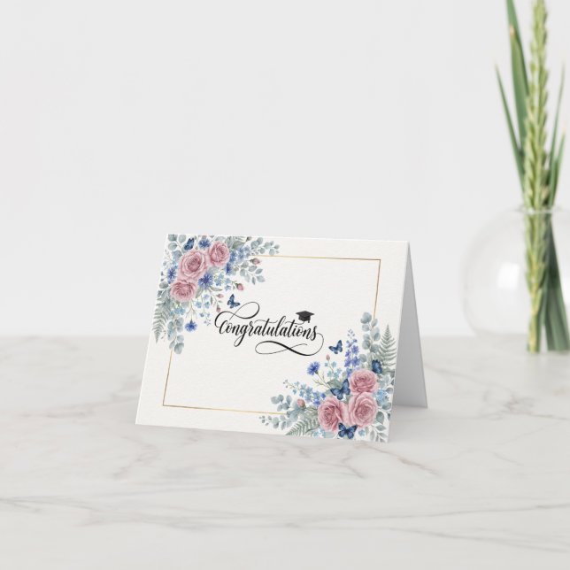 Rosa blomstergratulationskort för examen kort (Framsida)