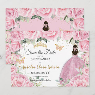 Rosa blomstergrej Prinsessa Quinceañera Quince Söt Spara Datumet