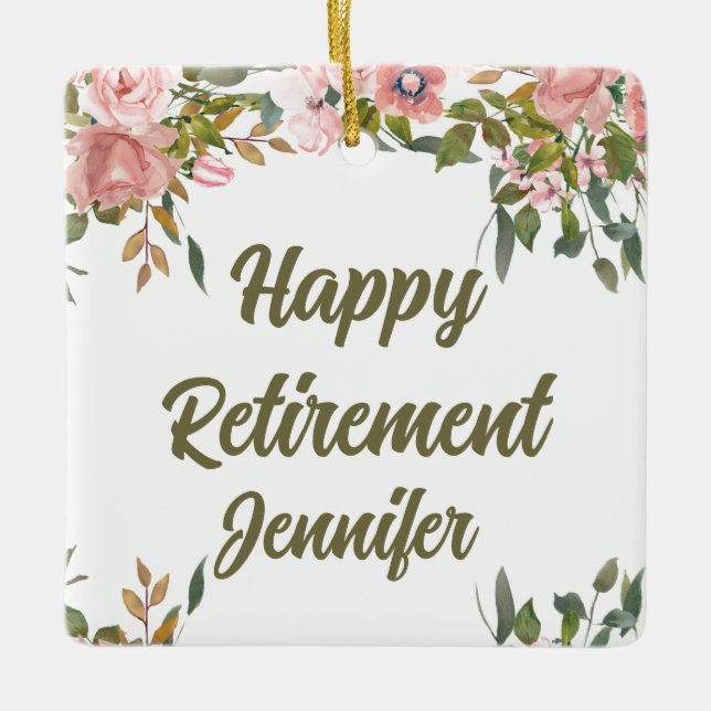 Rosa blomstergrönska rustik boho glad pension  julgransprydnad keramik (Framsida)