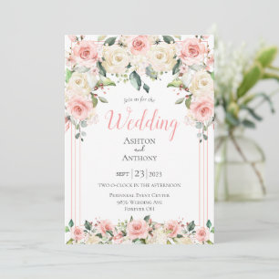 Rosa blomstergrönska typografi inbjudningar