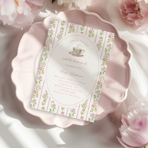 Rosa blomstergudmorbröllopste-partaj inbjudningar