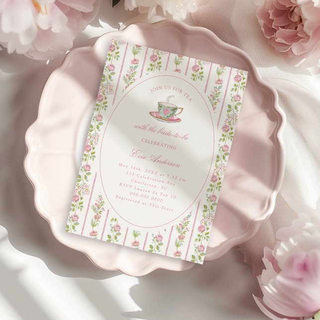 Rosa blomstergudmorbröllopste-partaj  inbjudningar (Skapare uppladdad)