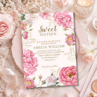 Rosa blomsterguld Sweet 16 rosenskär botanisk föde Inbjudningar